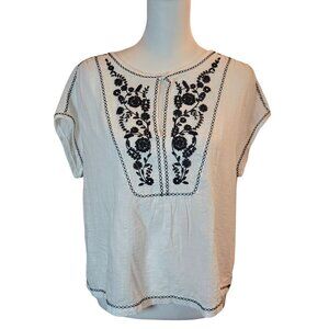 MAX STUDIO London White Bohemian Embroidered Relaxed Top Sz: S White/Black